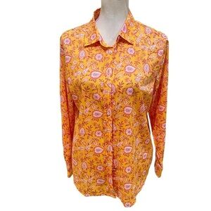 NWT Talbots creamsicle & coral floral lightweight cotton blouse sz large petite